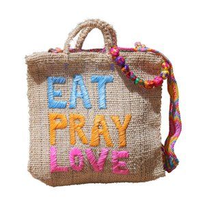 Eat Pray Love Handmade Beach Bag_Embroidered Resort Bag